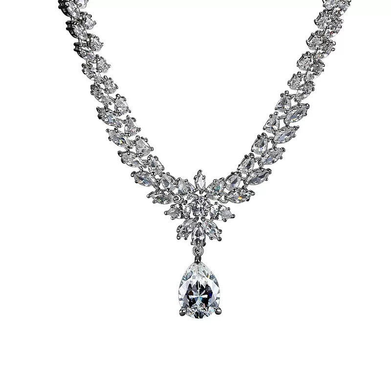 Heavy Industry Simulated Moissanite Pendant Necklace Earring Jewelry Set