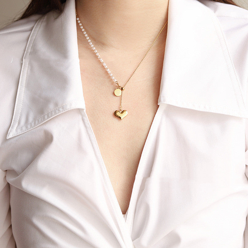 Pearl Chain Necklace Summer Clavicle Chain Neck Chain Titanium Steel