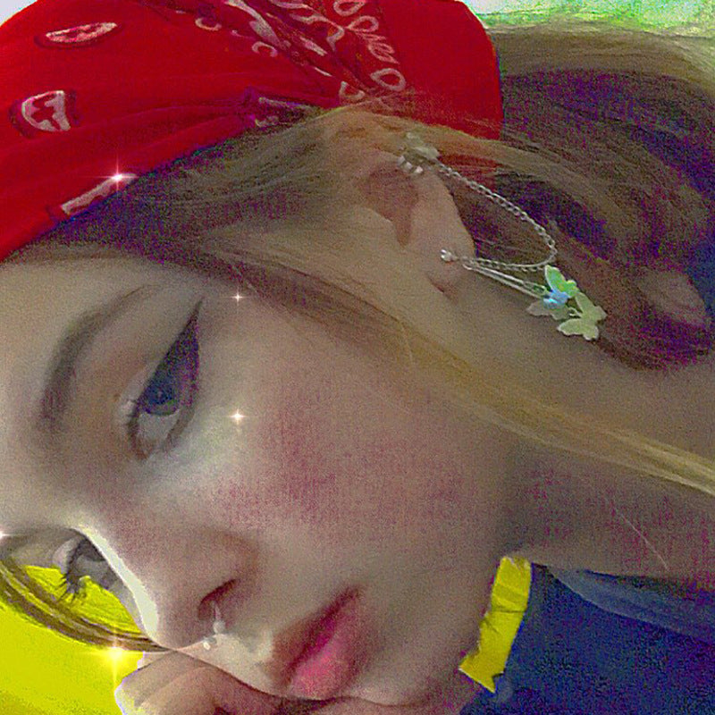 Frosty Wind Earrings Vintage Metal Butterfly Diamond Tassel Earrings Earrings