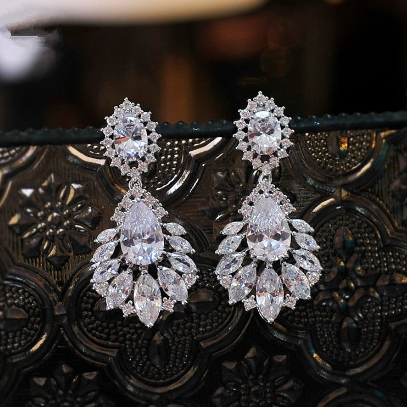 Heavy Industry Simulated Moissanite Pendant Necklace Earring Jewelry Set